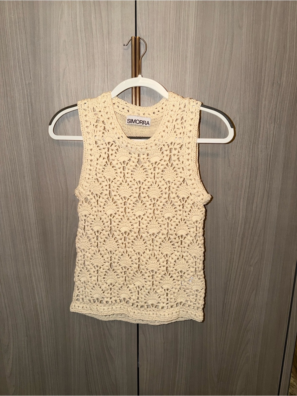 Cream Crochet Tank Top - Sleeveless Knit Vest